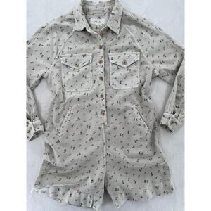 The Great. Beige Twill Floral Romper Shorts One Piece 1 Small Cottagecore